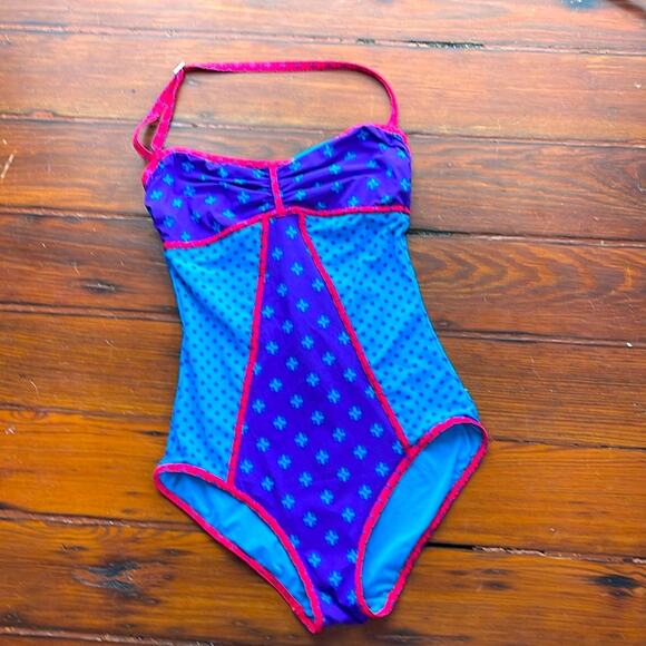 Marc by Marc Jacob’s halter strapless bandeau multi-print one piece swimsuit S - Picture 1 of 7